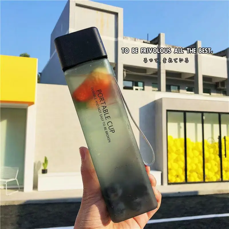 500Ml Kawaii My Square Water Bottles Creative Frosted Portable Outdoor Students Sports Water Bottle Drinking Transparent Bottle