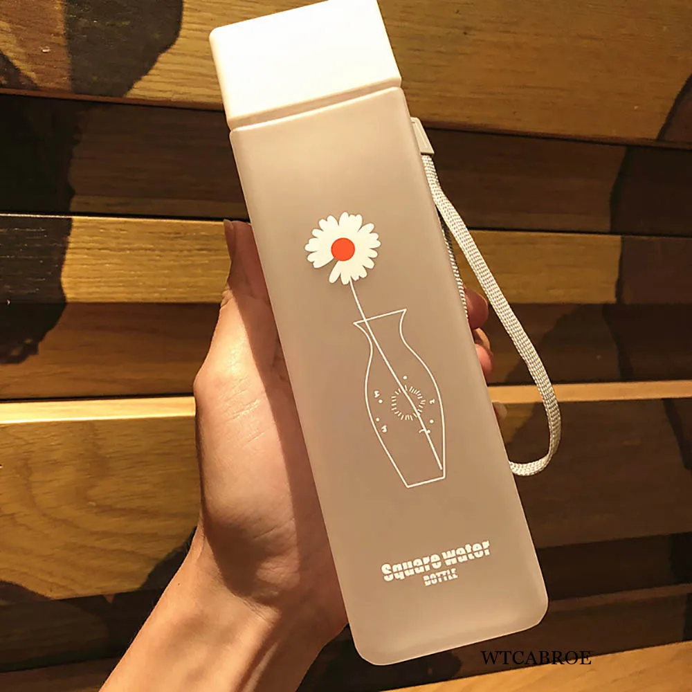 500Ml Kawaii My Square Water Bottles Creative Frosted Portable Outdoor Students Sports Water Bottle Drinking Transparent Bottle
