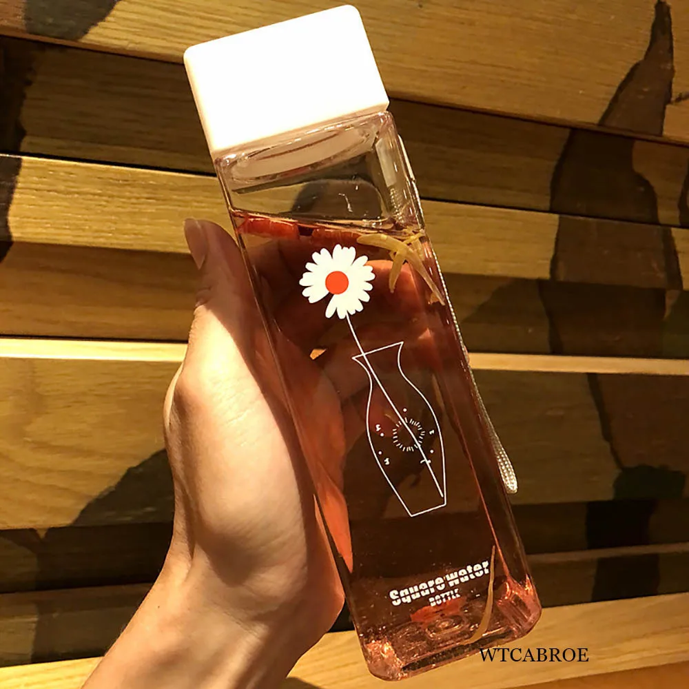 500Ml Kawaii My Square Water Bottles Creative Frosted Portable Outdoor Students Sports Water Bottle Drinking Transparent Bottle