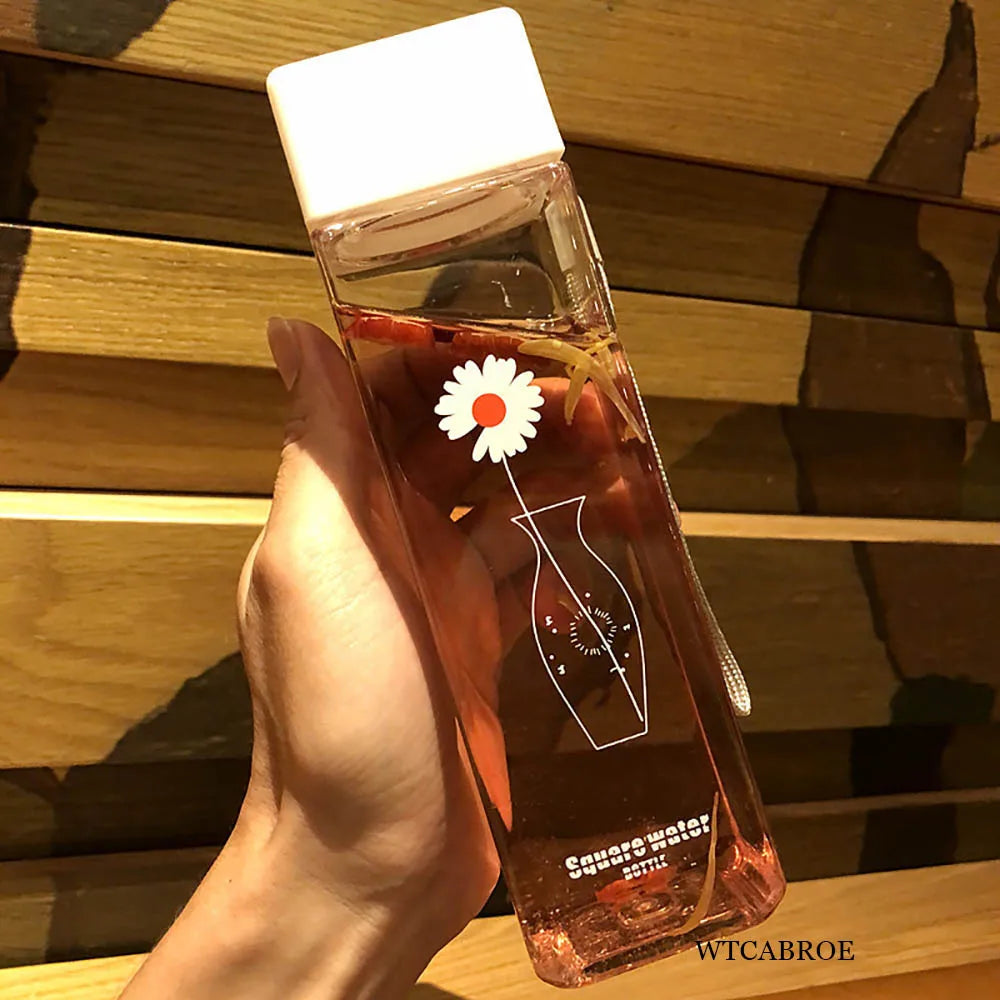 500Ml Kawaii My Square Water Bottles Creative Frosted Portable Outdoor Students Sports Water Bottle Drinking Transparent Bottle